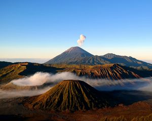 Preview wallpaper volcano, mountains, peaks, smoke