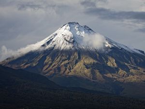 Preview wallpaper volcano, mountains, snowy, clouds