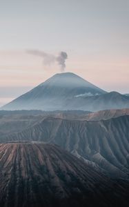 Preview wallpaper volcano, peak, smoke, fog, landscape