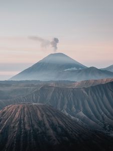 Preview wallpaper volcano, peak, smoke, fog, landscape