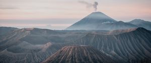 Preview wallpaper volcano, peak, smoke, fog, landscape