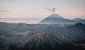 Preview wallpaper volcano, peak, smoke, fog, landscape