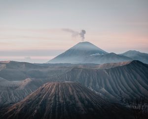 Preview wallpaper volcano, peak, smoke, fog, landscape