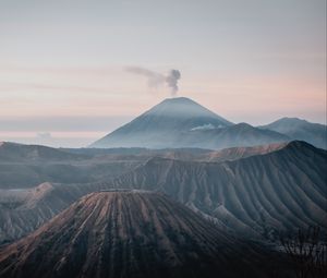 Preview wallpaper volcano, peak, smoke, fog, landscape