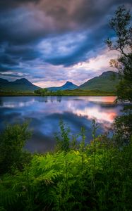 Preview wallpaper volcano, peaks, fern, lake