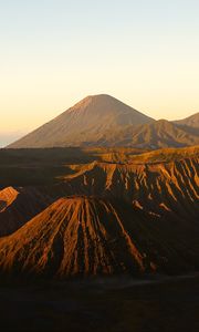 Preview wallpaper volcano, peaks, mountains, relief, sky