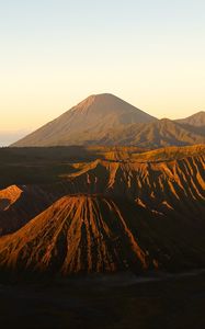 Preview wallpaper volcano, peaks, mountains, relief, sky