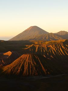 Preview wallpaper volcano, peaks, mountains, relief, sky