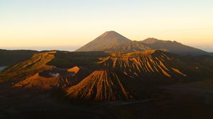 Preview wallpaper volcano, peaks, mountains, relief, sky