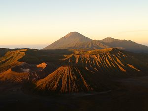 Preview wallpaper volcano, peaks, mountains, relief, sky