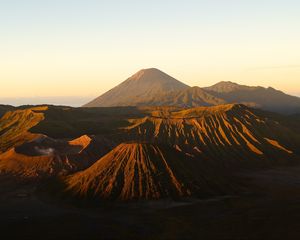 Preview wallpaper volcano, peaks, mountains, relief, sky