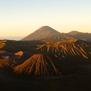 Preview wallpaper volcano, peaks, mountains, relief, sky