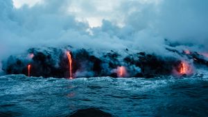 Preview wallpaper volcano, sea, lava
