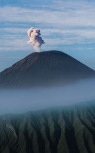 Preview wallpaper volcano, smoke, eruption, crater, mountain