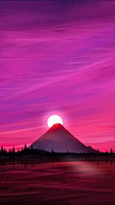 Preview wallpaper volcano, sun, sunset, landscape, art