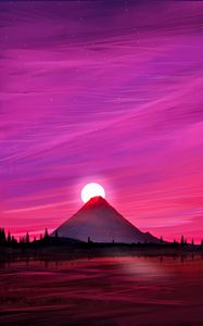 Preview wallpaper volcano, sun, sunset, landscape, art