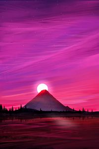 Preview wallpaper volcano, sun, sunset, landscape, art