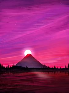 Preview wallpaper volcano, sun, sunset, landscape, art