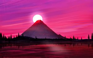 Preview wallpaper volcano, sun, sunset, landscape, art