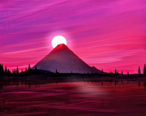 Preview wallpaper volcano, sun, sunset, landscape, art