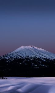 Preview wallpaper volcano, trees, snow, night, dark, winter