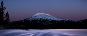 Preview wallpaper volcano, trees, snow, night, dark, winter