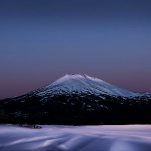 Preview wallpaper volcano, trees, snow, night, dark, winter