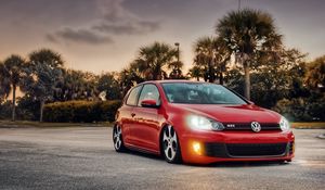 Preview wallpaper volkswagen, bagged, mk6, gti, red, side view