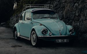 Preview wallpaper volkswagen beatle, volkswagen, car, retro, old, blue