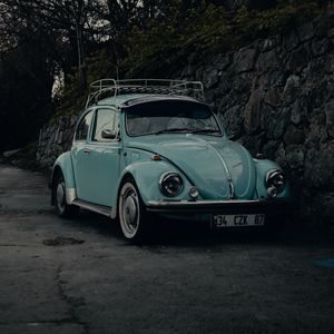 Preview wallpaper volkswagen beatle, volkswagen, car, retro, old, blue