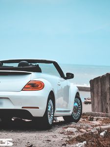 Preview wallpaper volkswagen beetle, cabriolet, white, sea