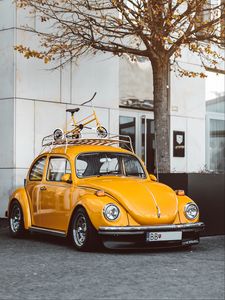 Preview wallpaper volkswagen beetle, volkswagen, car, yellow, retro