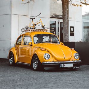 Preview wallpaper volkswagen beetle, volkswagen, car, yellow, retro