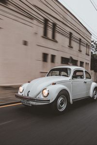 Preview wallpaper volkswagen beetle, volkswagen, car, white, retro, road