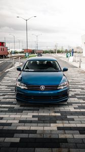 Preview wallpaper volkswagen, car, blue, front view