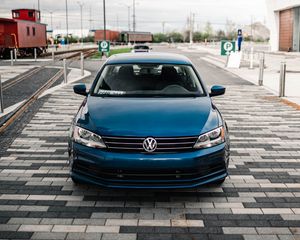 Preview wallpaper volkswagen, car, blue, front view