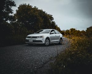 Preview wallpaper volkswagen, car, gray, road