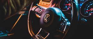 Preview wallpaper volkswagen, car, steering wheel, hand, salon