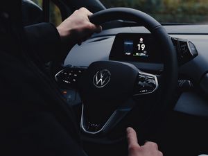 Preview wallpaper volkswagen, car, steering wheel, driver, hands