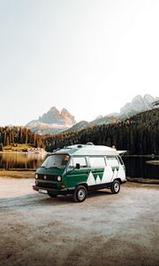 Preview wallpaper volkswagen, car, van, mountains, lake