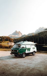 Preview wallpaper volkswagen, car, van, mountains, lake