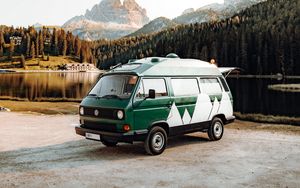 Preview wallpaper volkswagen, car, van, mountains, lake
