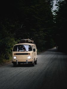 Preview wallpaper volkswagen, car, van, brown, road, travel