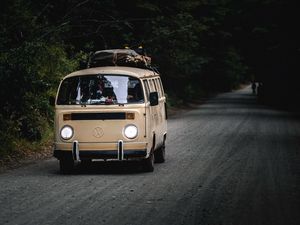 Preview wallpaper volkswagen, car, van, brown, road, travel
