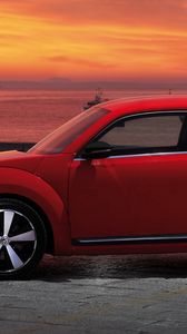 Preview wallpaper volkswagen, fusca, red, side view