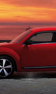 Preview wallpaper volkswagen, fusca, red, side view