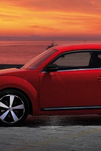 Preview wallpaper volkswagen, fusca, red, side view