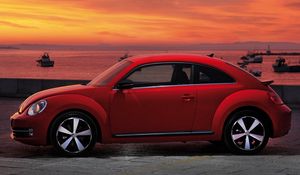 Preview wallpaper volkswagen, fusca, red, side view