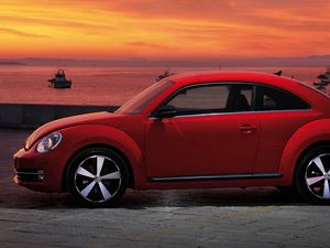 Preview wallpaper volkswagen, fusca, red, side view