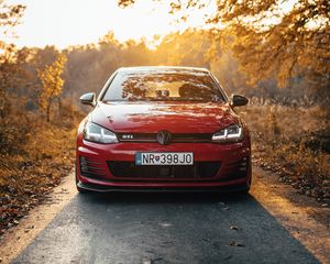 Preview wallpaper volkswagen golf gti, volkswagen, car, red, front view